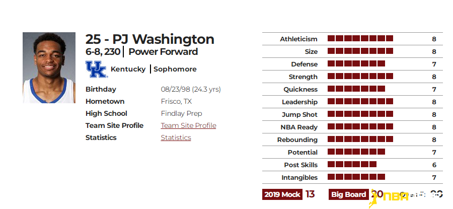 PJ-华盛顿(P.J. Washington)ND版球探报告数据图