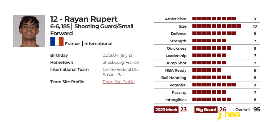 拉扬-吕佩尔(Rayan Rupert)球探报告数据图